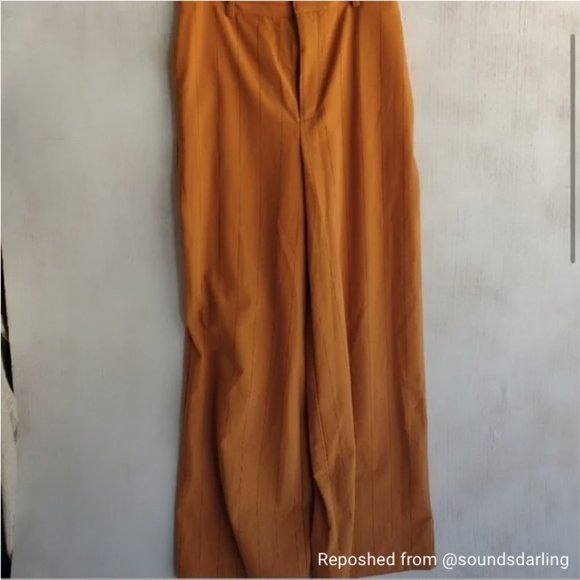 Danielle Bernstein Wide Leg Orange Pinstripe Pants NWT - Picture 3 of 7